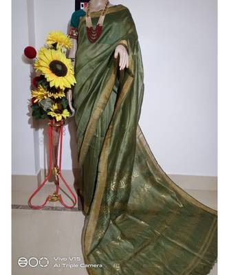 green Silk Linen Saree 2