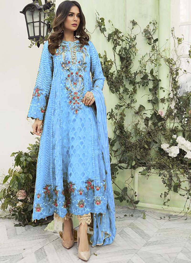 blue cross dress Embroidered Navy Blue Chiffon Pakistani Dress