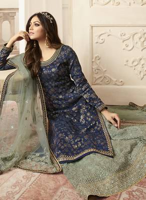 Navy Blue Jacquard Pakistani Salwar Kameez 2