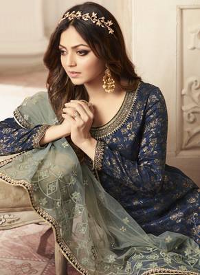 Navy Blue Jacquard Pakistani Salwar Kameez 3