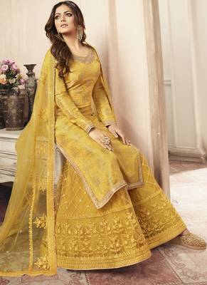 Yellow Jacquard Pakistani Salwar Kameez 2