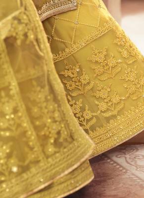 Yellow Jacquard Pakistani Salwar Kameez 4