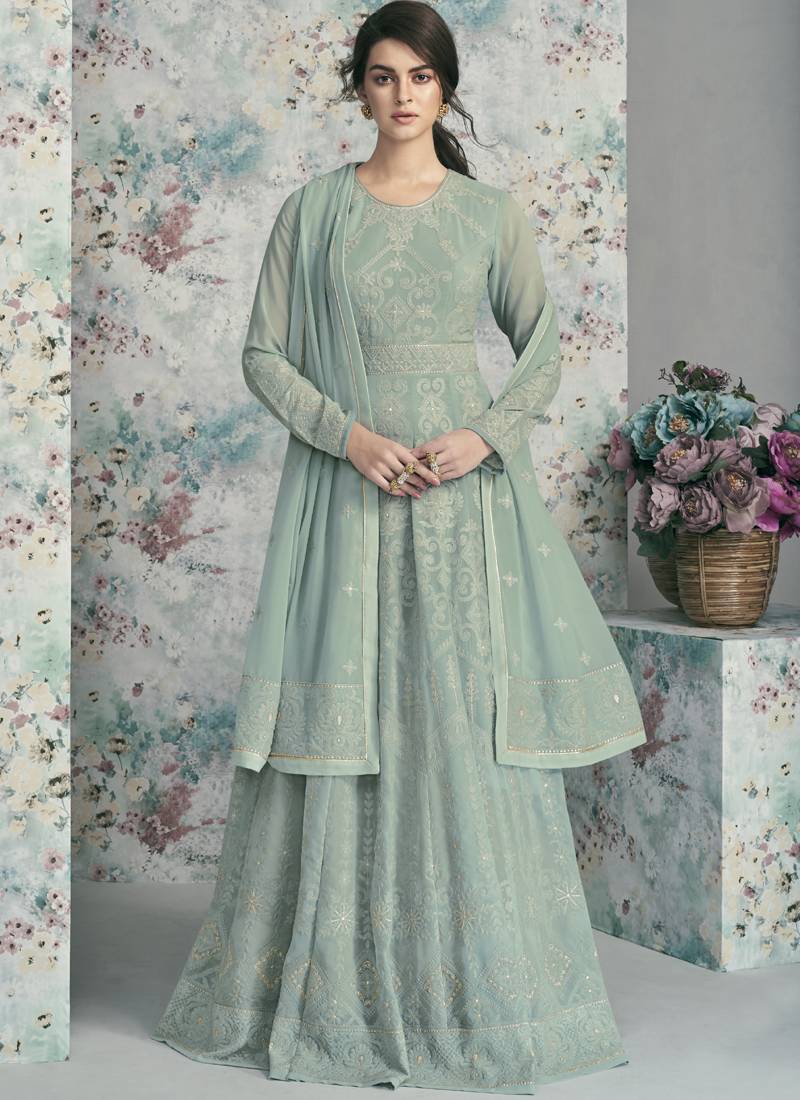 Turquoise Georgette Pakistani Salwar Kameez