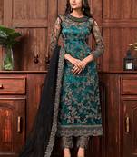 Dark Teal Net Pakistani Salwar Kameez