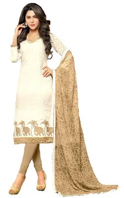 white printed chanderi unstitched dress materials 1