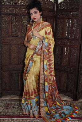 Unitex Fashion blue Linen Digital Kalamkari Printed Saree 1