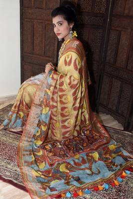 Unitex Fashion blue Linen Digital Kalamkari Printed Saree 3