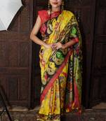 Unitex Fashion yellow Tussar Silk Digital Kalamkari Printed Saree