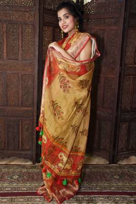 Unitex Fashion Yellow Linen Digital Kalamkari Printed Saree 1