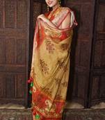 Unitex Fashion Yellow Linen Digital Kalamkari Printed Saree