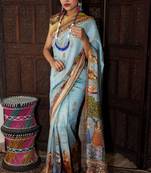 Unitex Fashion blue  Linen Digital kalamkari printed saree