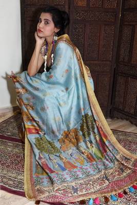 Unitex Fashion blue  Linen Digital kalamkari printed saree 2