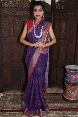 Unitex Fashion Purple Linen digital floral printed saree 1