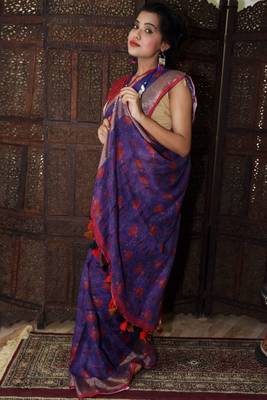 Unitex Fashion Purple Linen digital floral printed saree 2