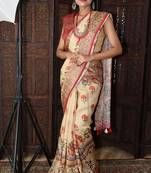 Unitex Fashion Cream Linen digital kalamkari printed saree
