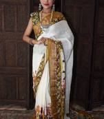 Unitex Fashion White Linen digital kalamkari printed saree
