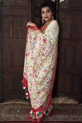 Unitex Fashion  White Linen digital floral printed saree 1