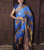 Unitex Fashion Blue Linen Digital kalamkari printed saree