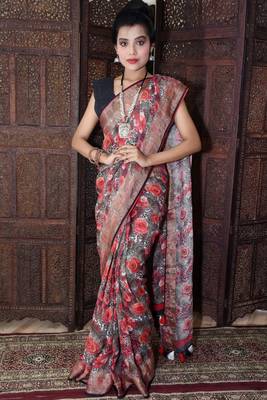 Unitex Fashion Multicolor Linen digital floral printed saree 1