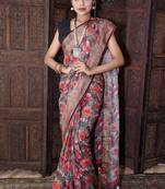 Unitex Fashion Multicolor Linen digital floral printed saree