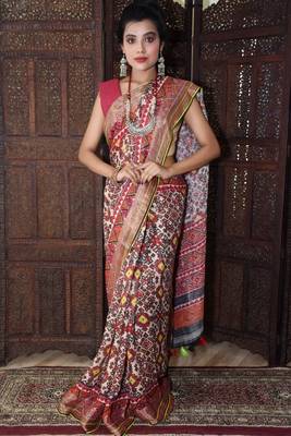 Unitex Fashion Multicolor Linen Digital Patola Printed Saree 1