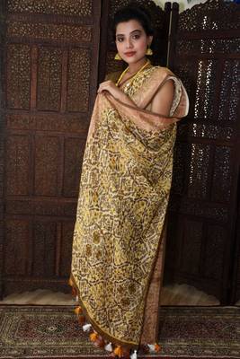 Unitex Fashion Multicolorital Organic Linen Kalamkari Printed saree 2