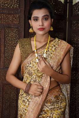 Unitex Fashion Multicolorital Organic Linen Kalamkari Printed saree 3