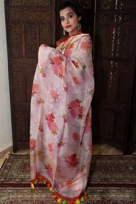 Unitex Fashion Pink Organza floral printed saree 1