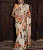 Unitex Fashion White Organza floral printed saree