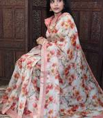 Unitex Fashion White Organza floral printed saree