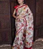 Unitex Fashion White Organza floral printed saree