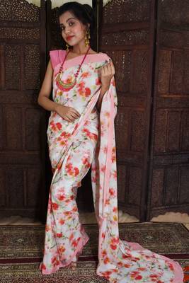 Unitex Fashion Pastel Semi Crepe silk digital floral printed saree 1