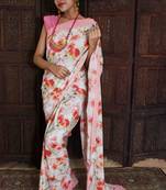 Unitex Fashion Pastel Semi Crepe silk digital floral printed saree
