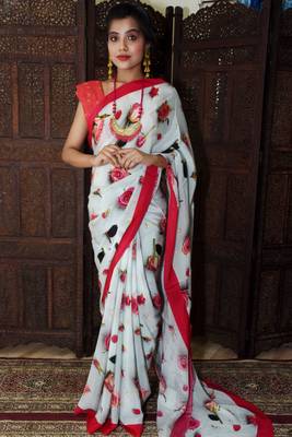 Unitex Fashion Pastel Semi Crepe Silk digital floral printed saree 1
