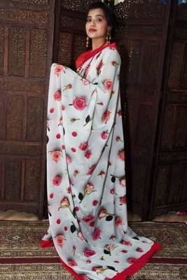 Unitex Fashion Pastel Semi Crepe Silk digital floral printed saree 2