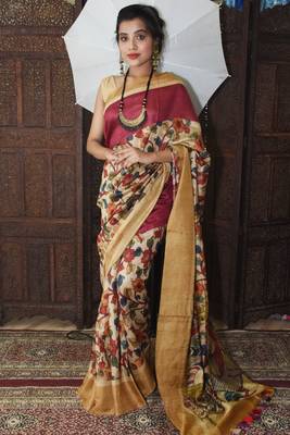 Unitex Fashion Red Moonga silk digital kalamkari printed saree 1