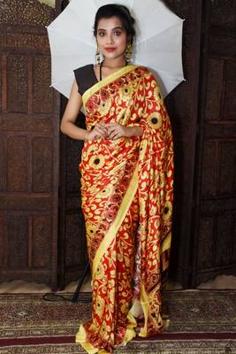 Unitex Fashion Red Mulberry tussar digital kalamkari printed saree 1