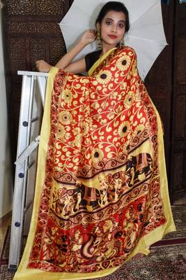 Unitex Fashion Red Mulberry tussar digital kalamkari printed saree 2