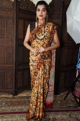 Unitex Fashion Multicolor Mulberry tussar silk digital kalamkari printed 1