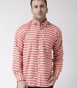 Red printed blended cotton mens-casual-shirts