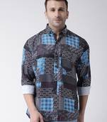 Black printed blended cotton mens-casual-shirts