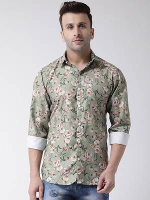 Green printed blended cotton mens-casual-shirts 1