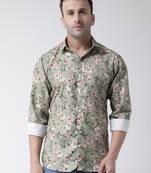 Green printed blended cotton mens-casual-shirts