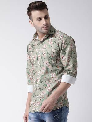 Green printed blended cotton mens-casual-shirts 2