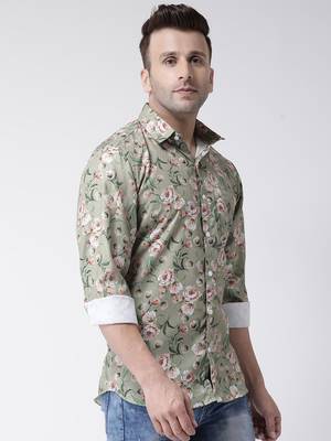 Green printed blended cotton mens-casual-shirts 3