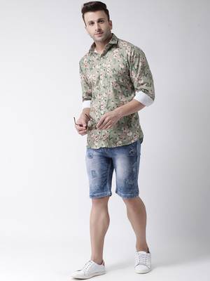 Green printed blended cotton mens-casual-shirts 4
