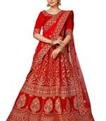 Maroon embroidered velvet semi stitched lehenga