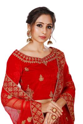 Maroon embroidered velvet semi stitched lehenga 3