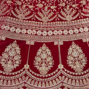 Maroon embroidered velvet semi stitched lehenga 4