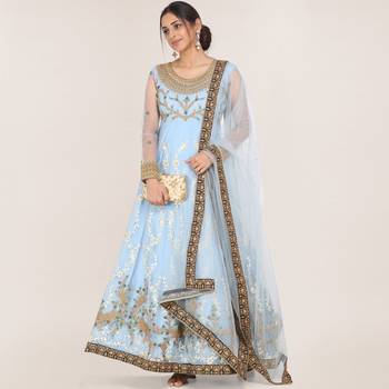 Light-blue embroidered net salwar 1